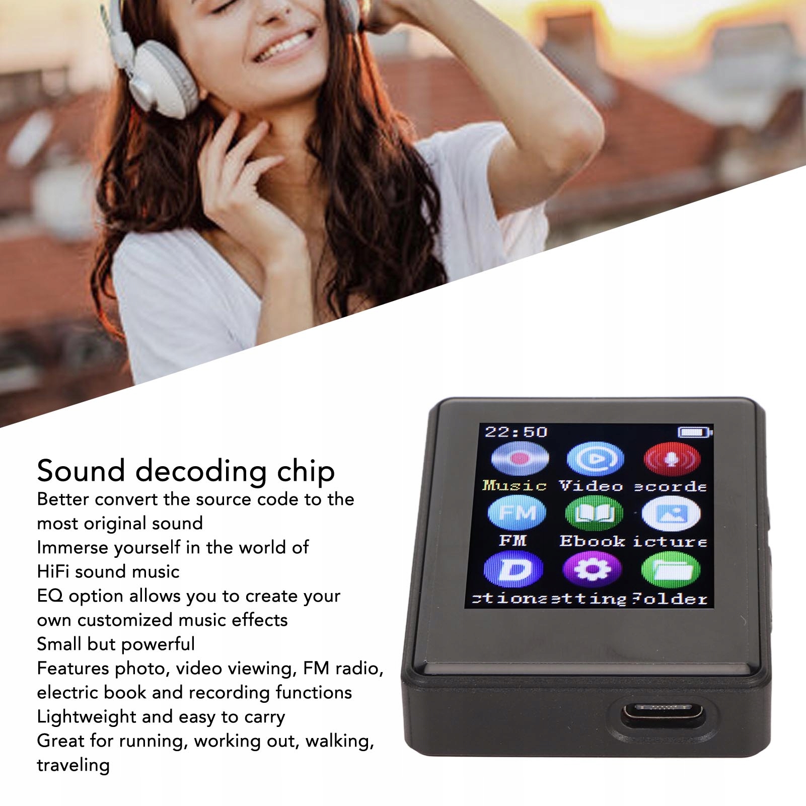 ODTWARZACZ MP3 16GB BLUETOOTH 5.0 FM HiFi RADIO Marka bez marki