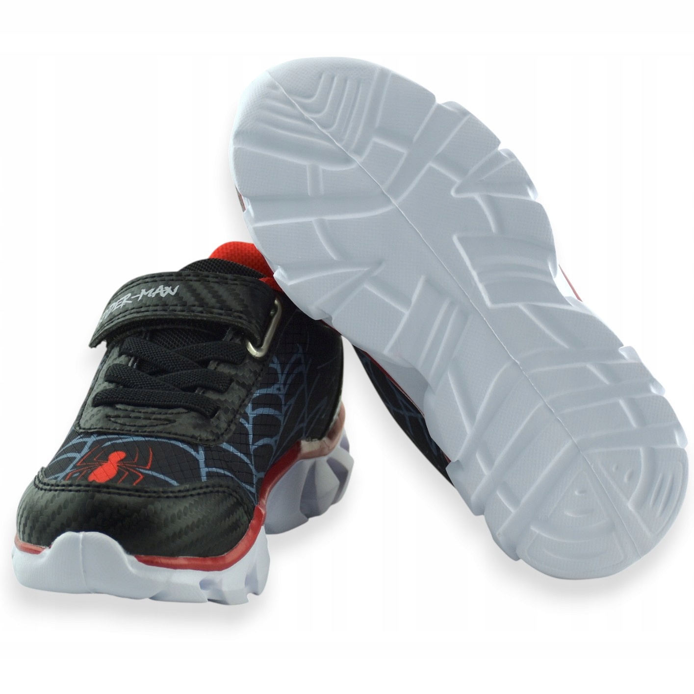 Lekkie sportowe buty dziecięce Spider Man Czarno Czerwone z podeszwą Led 26