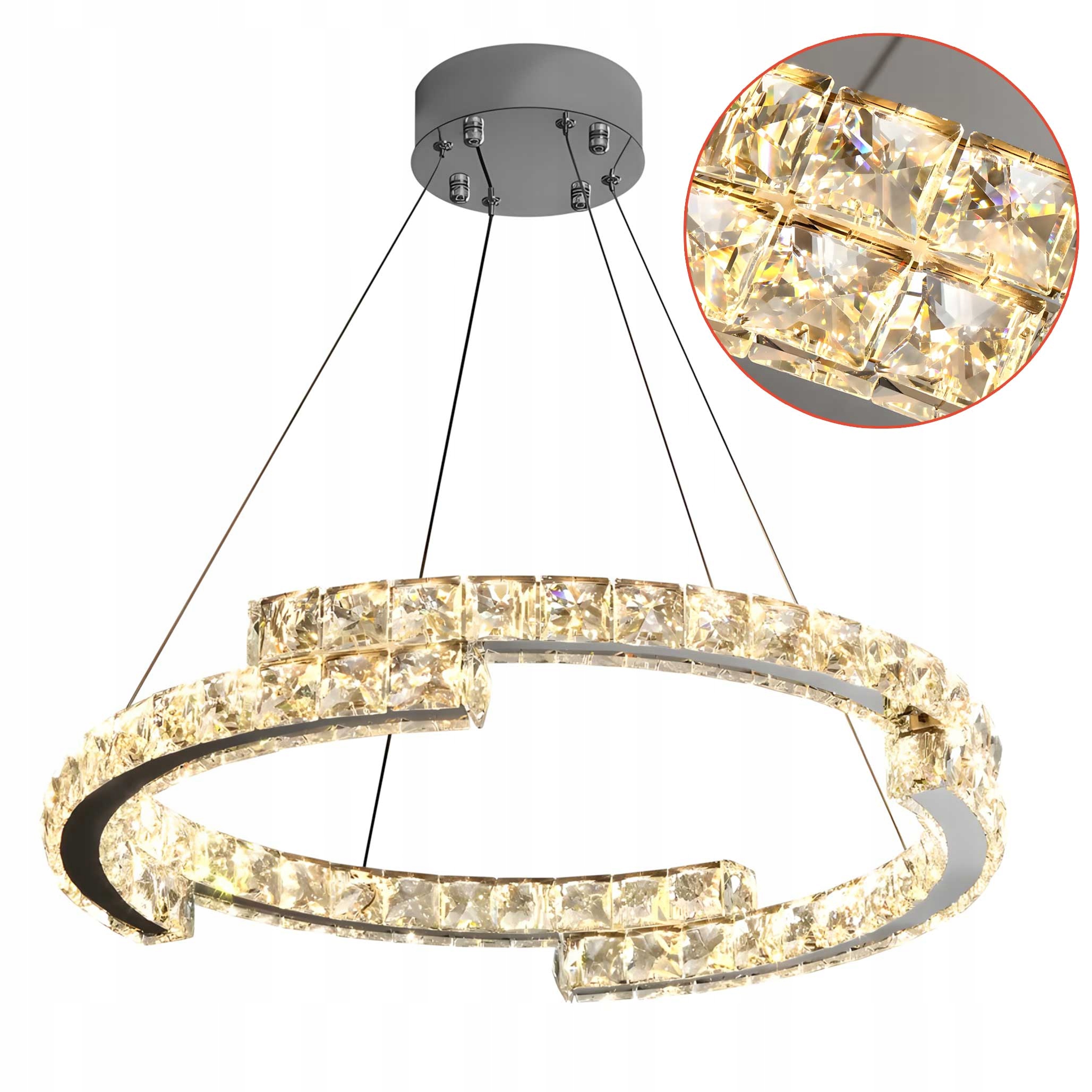 Křišťálová závěsná Led lampa Chrom Moderní Stropní Svítidlo Led Chrom Ring