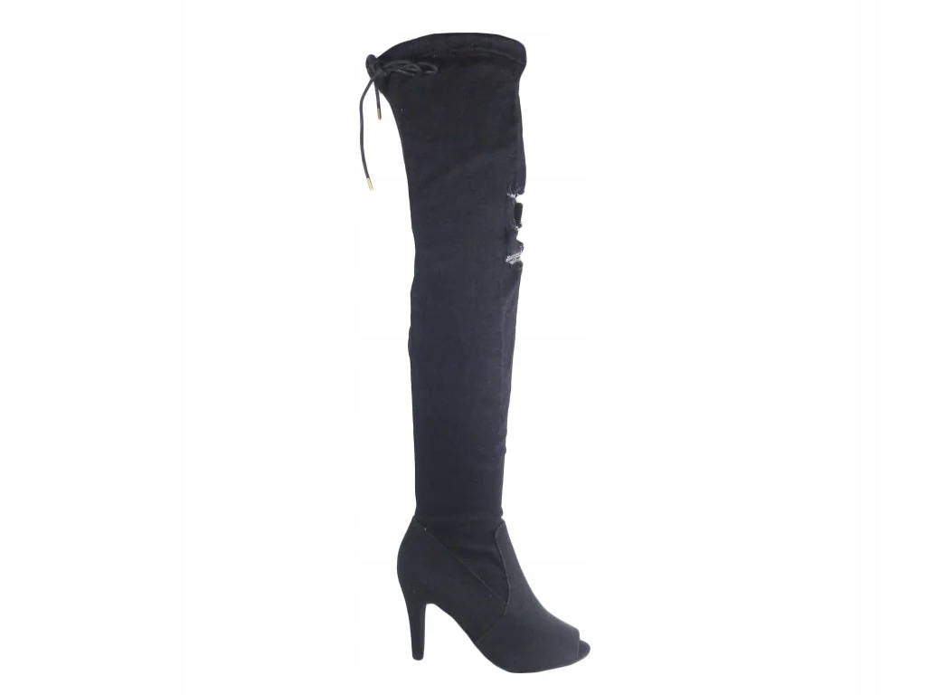 Černé džínové letní kozačky s odhalenou velikostí 40