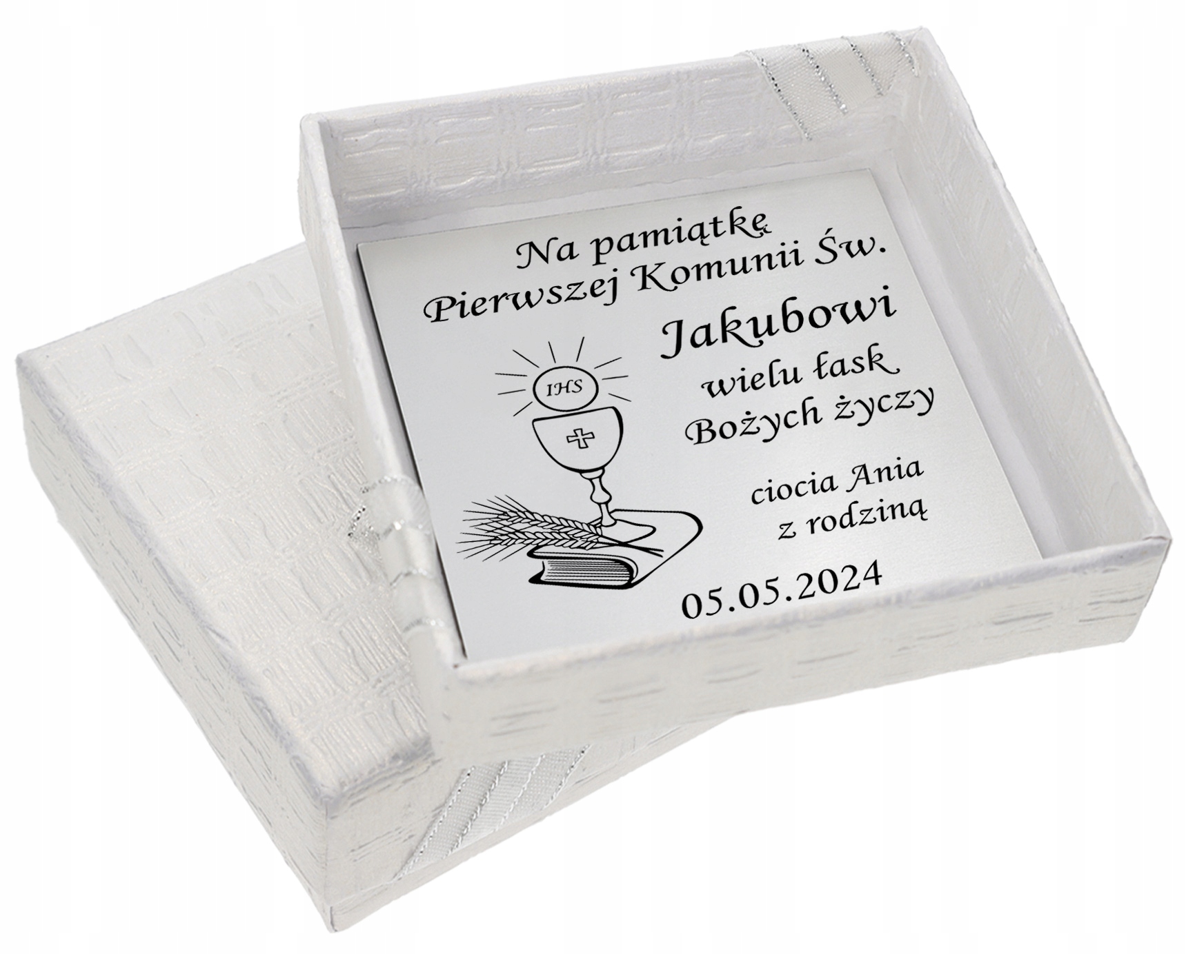 ŁAŃCUSZEK SREBRNY MEDALIK KOMUNIJNY MATKA BOSKA NA KOMUNIĘ NA CHRZEST Motyw inny