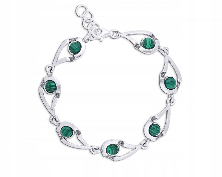 Stříbrný náramek se zelenými malachity pro ženy ryzost 925