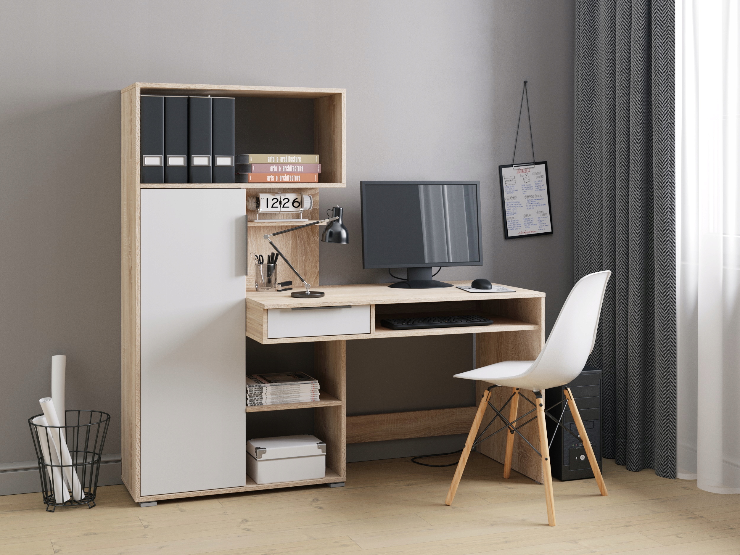 Biurko Regał Biały Dąb Sonoma Mat Quadro Meble-Craft