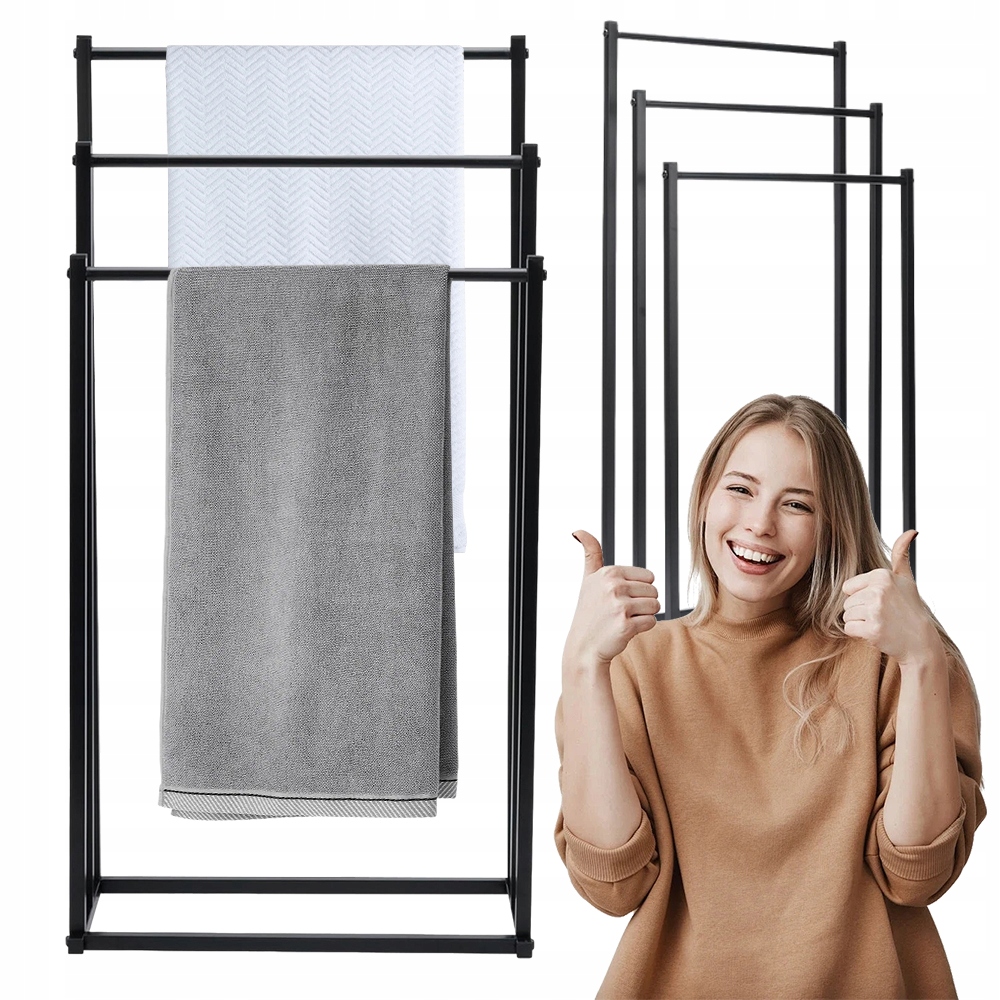 Koupelnový Stojan 3 Úrovně, Držák Na Ručníky, Kov, Loft, Černý