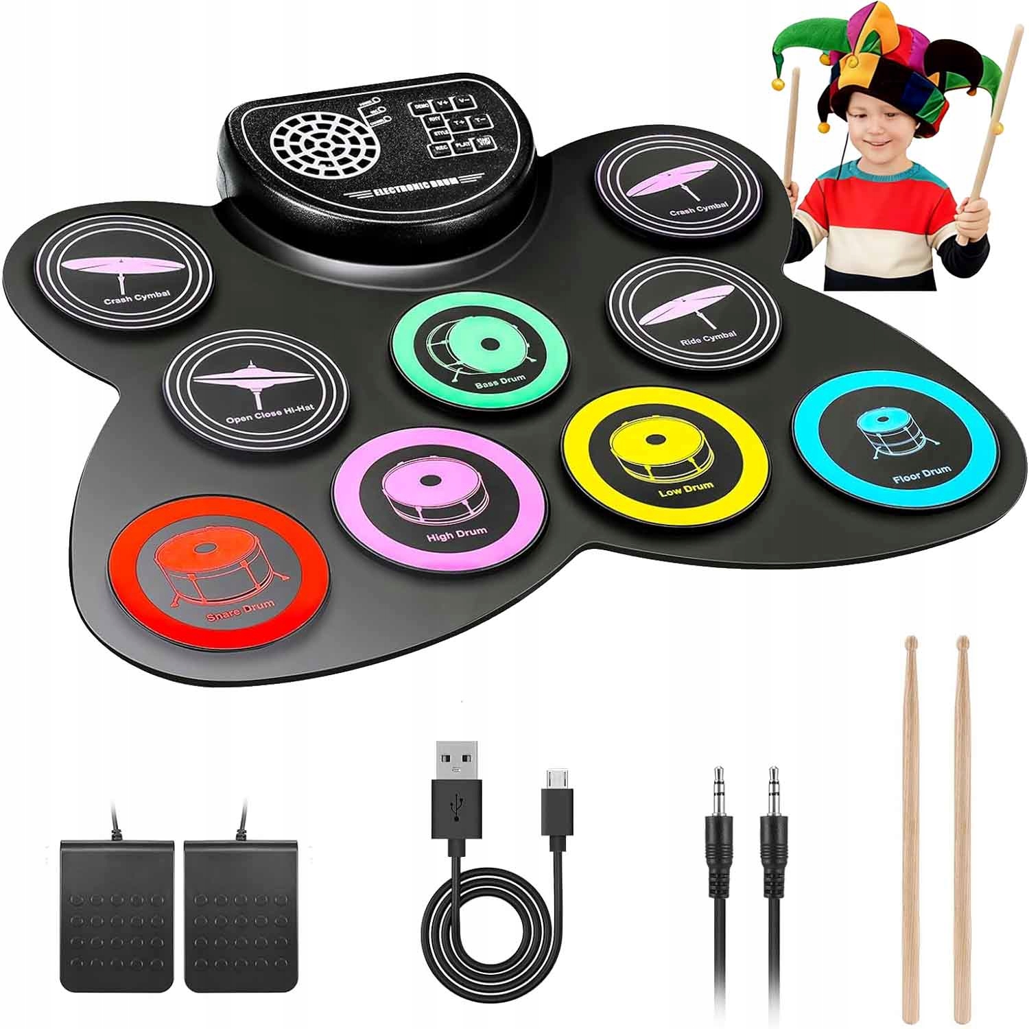 9V1 Přenosný Elektronický Buben, Realistické Zvuky, Skládací Dárky