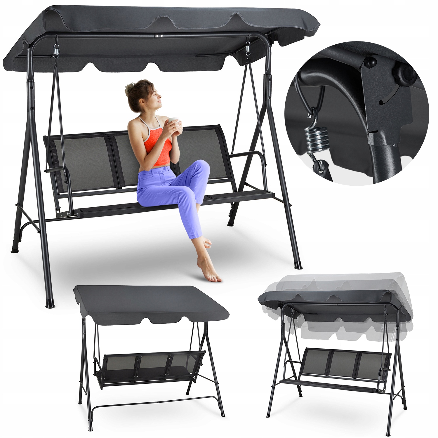 3MÍSTNÁ Volně Stojící Zahradní Houpačka S Nastavitelnou Stříškou Outtec