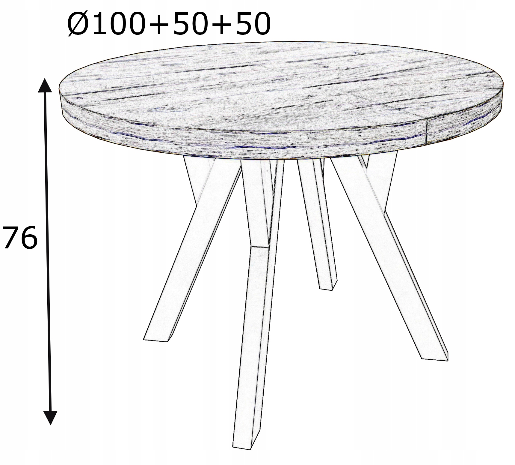 Stół okrągły rozkładany blat HIKORA EGGER 100/200 Wysokość mebla 76 cm