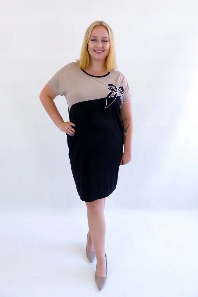 Elegantní Šaty s kapsami Černo-béžová Uni