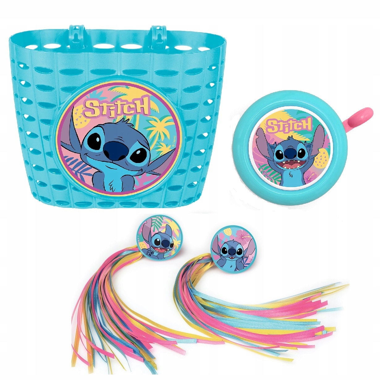 LILO I STITCH KOSZYK KOSZYCZEK 2x WSTĄŻKI DZWONEK ROWEROWY NA ROWER DZIECI