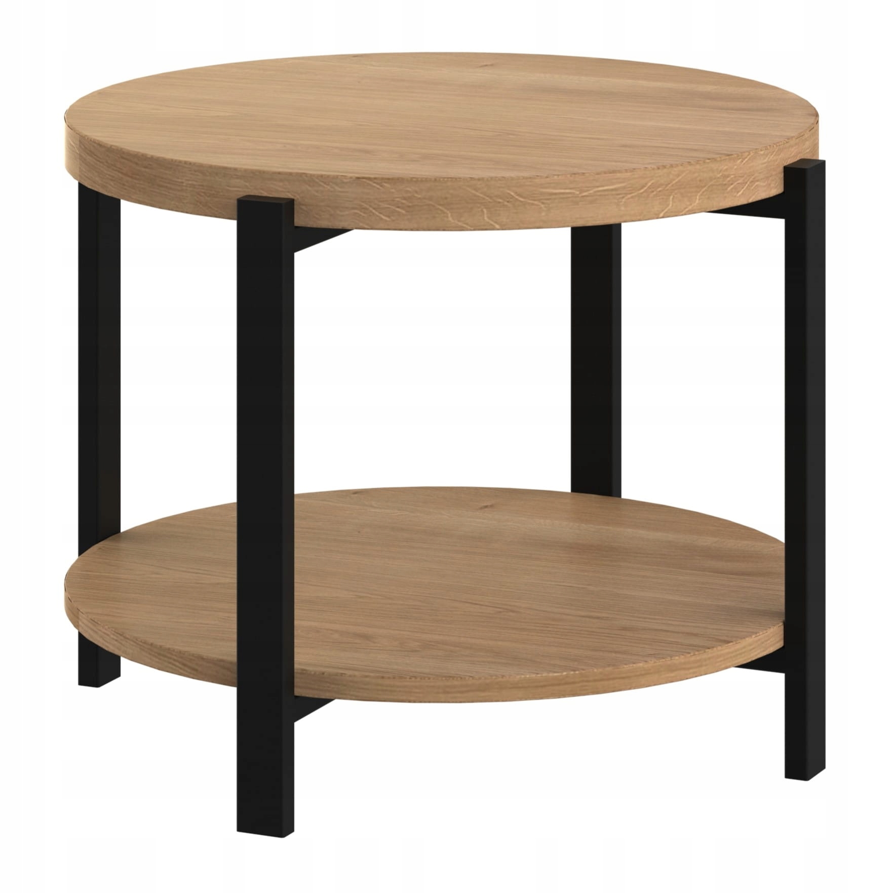 Kulatý konferenční stolek s dubovými deskami a kovovou konstrukcí Aura 90 cm
