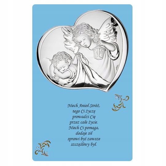 OBRAZEK srebrny panel Anioł Stróż Chrzest, Komunia Szerokość produktu 11 cm