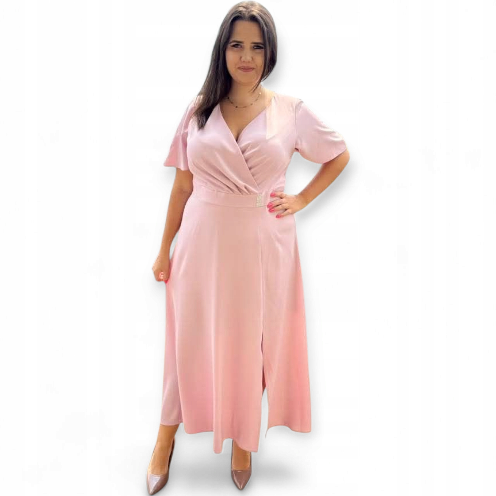 Elegantní šaty pudrová růžová, plus size, velikost 52