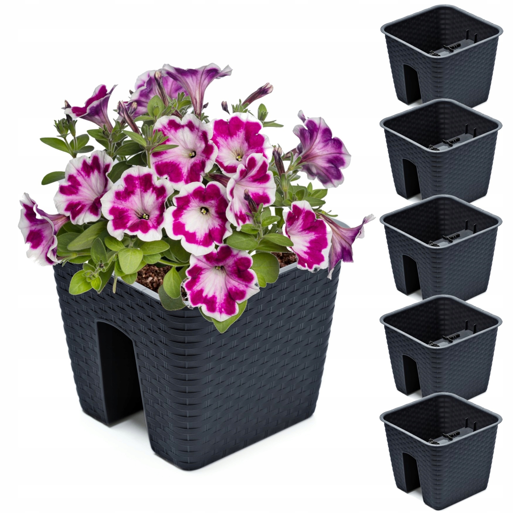 5 x Krabička Květináč 27,2 x 27,2 cm Ratan Antracit 8,5 L zábradlí