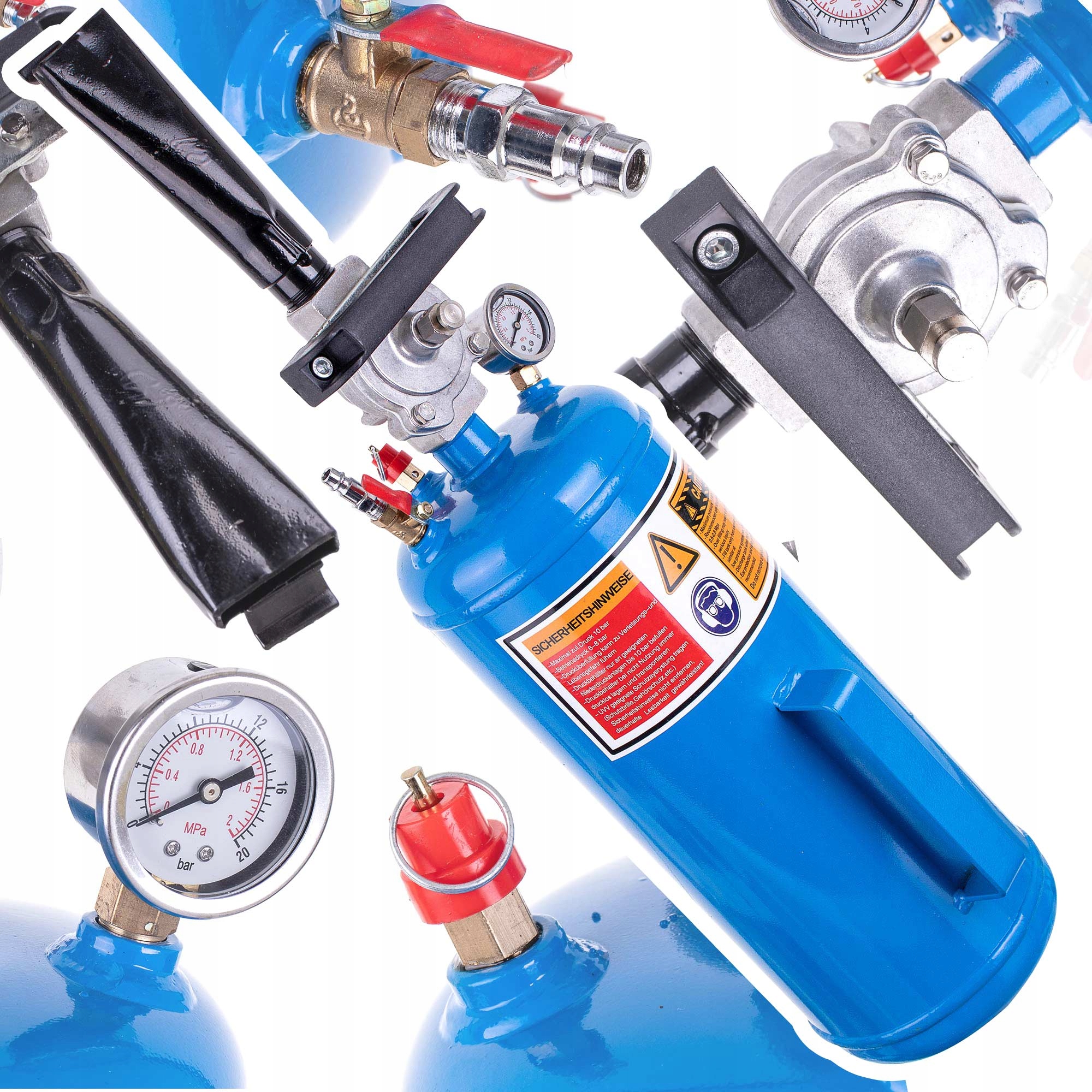 Inflátor 12 l pro nárazové pumpování pneumatik a ventil s vypouštěcím tlačítkem