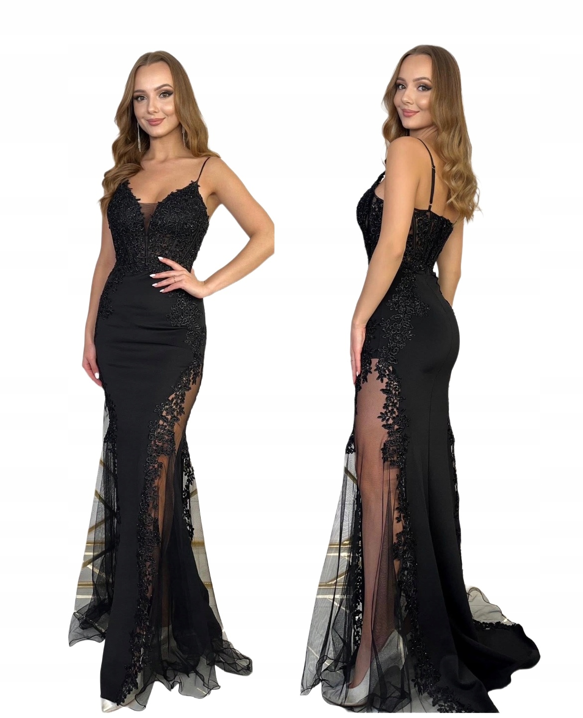 Boda dlouhé černé šaty střihu mořská panna na svatba svatební hostina pro družičku S