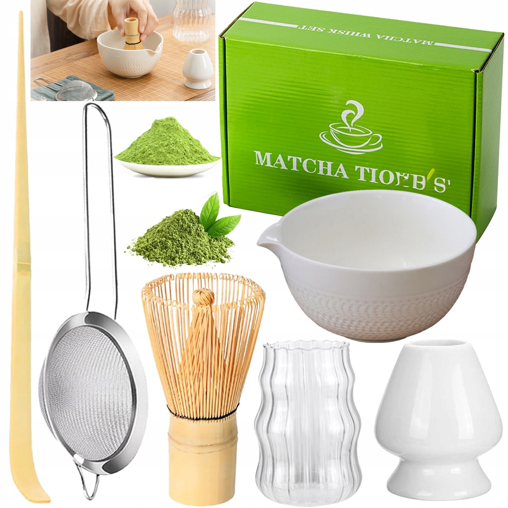 Levně Dárková Sada Na Čaj Matcha Miska Na Matchu Sklenička Lžička 7EL