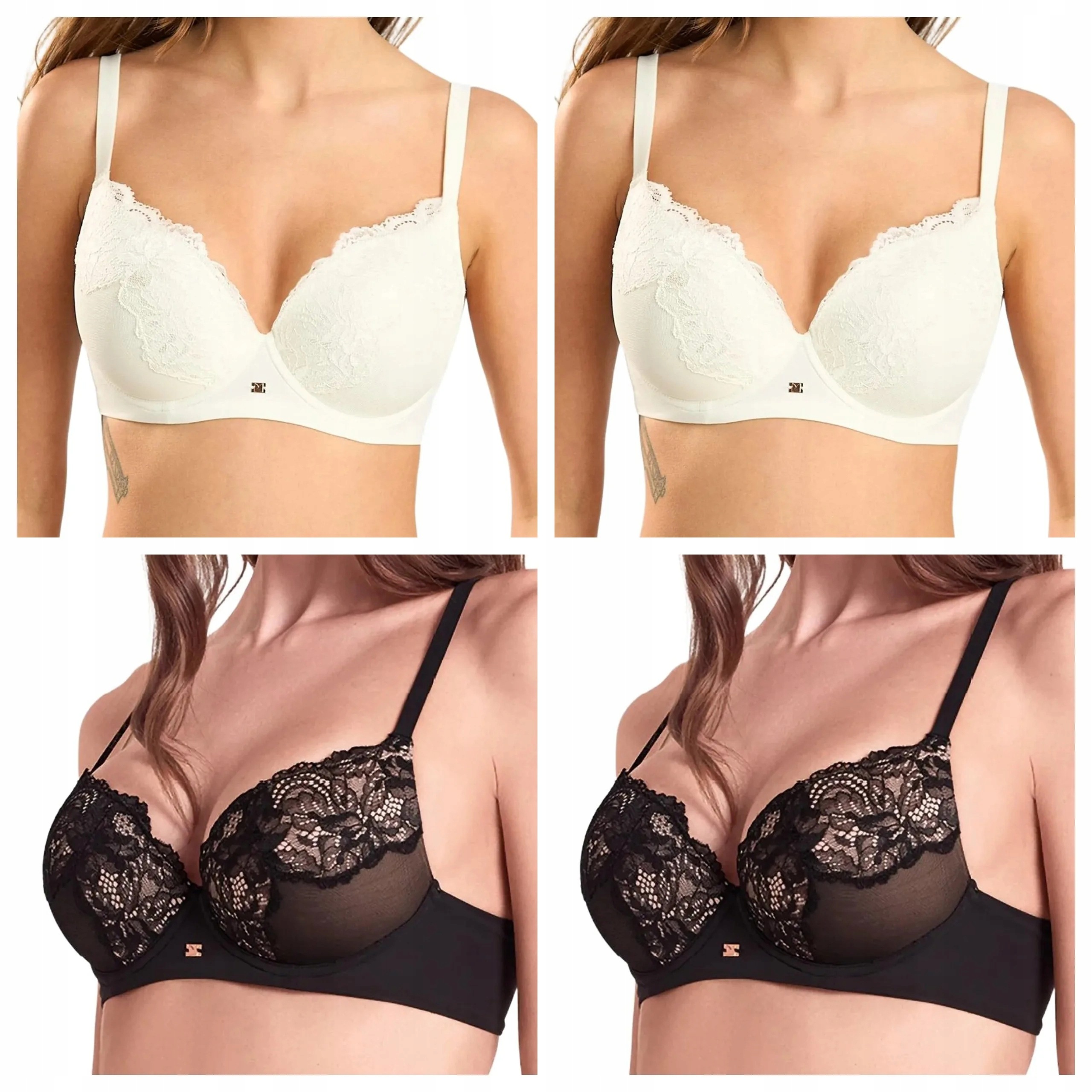 4 ks Podprsenka Lormar Saten 1900 plunge push-up 2x ecru 2x černá 85D
