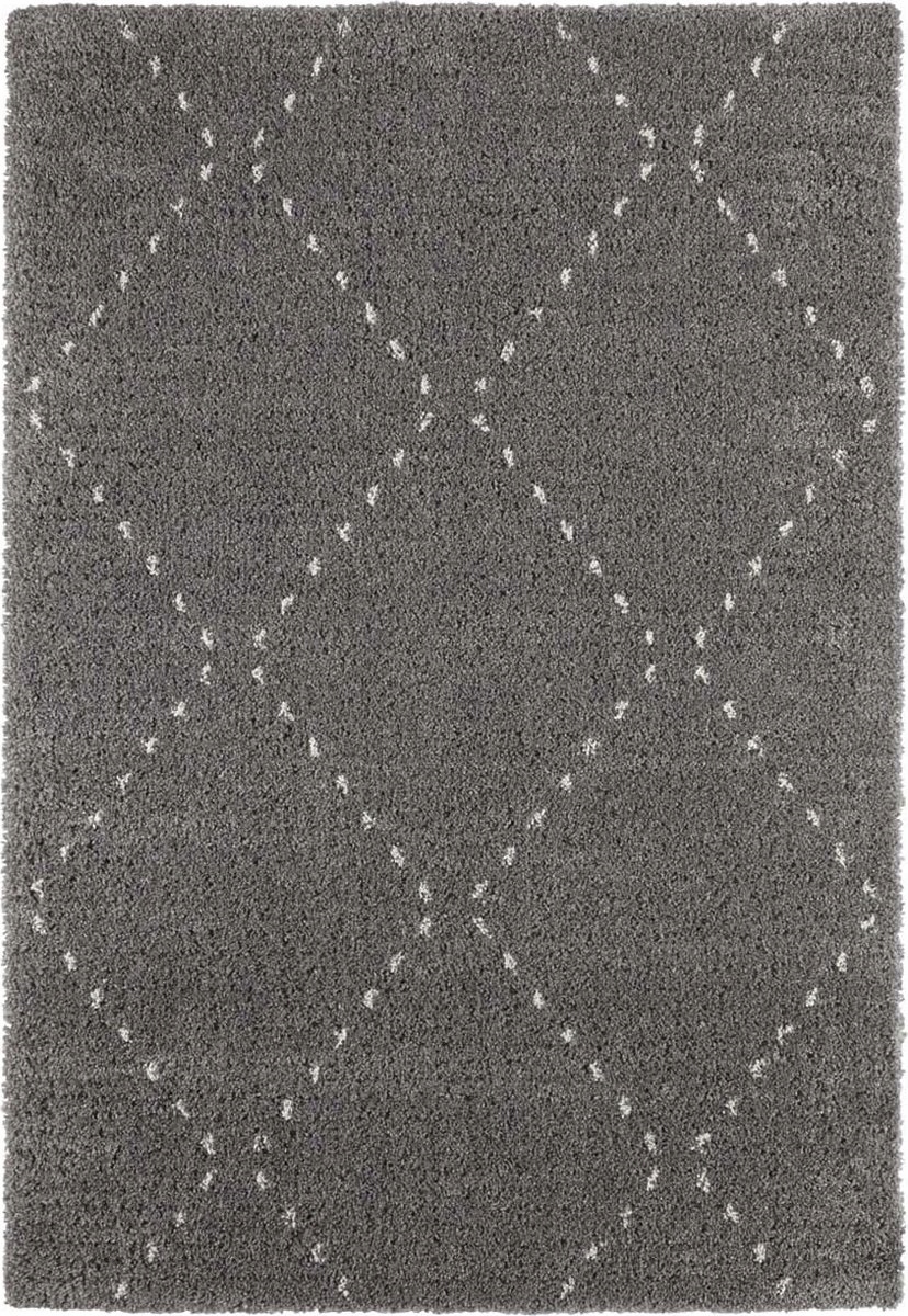 Šedo krémový koberec do obývacího pokoje, silný koberec typu shaggy, boho vzor 80 x 150 cm