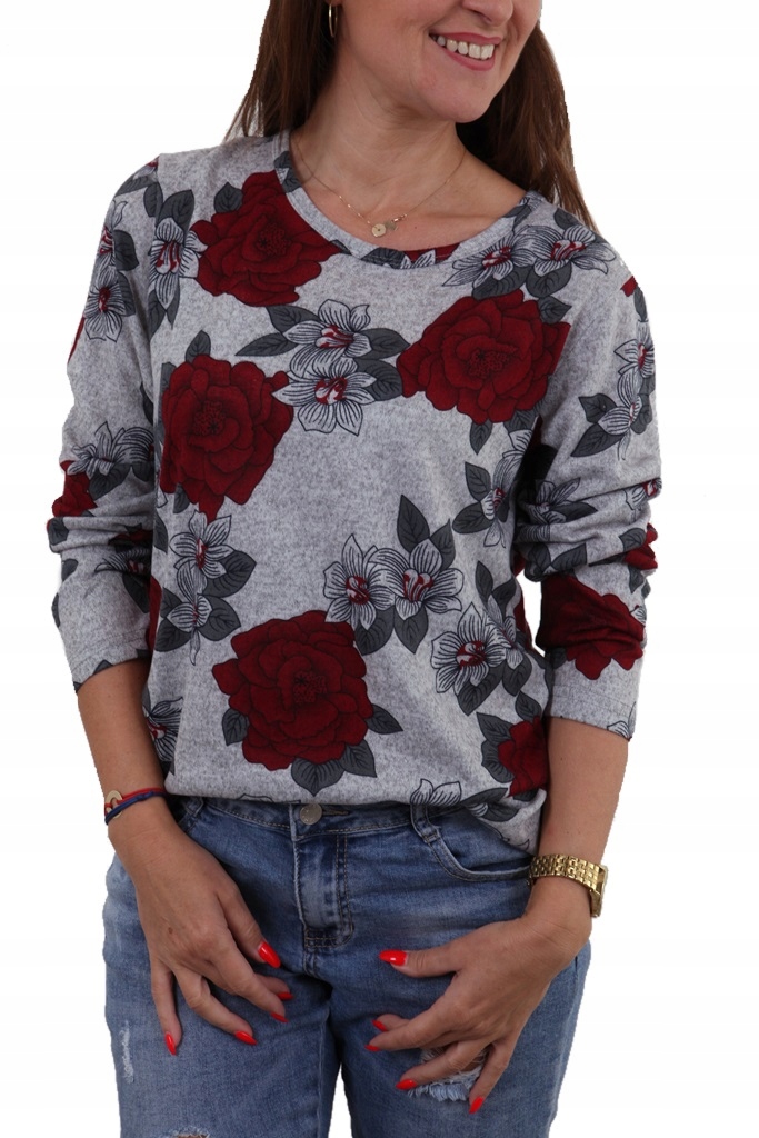 

Bluzka Lekki Sweterek Kolorowe Kwiaty Rękaw 3/4*XL