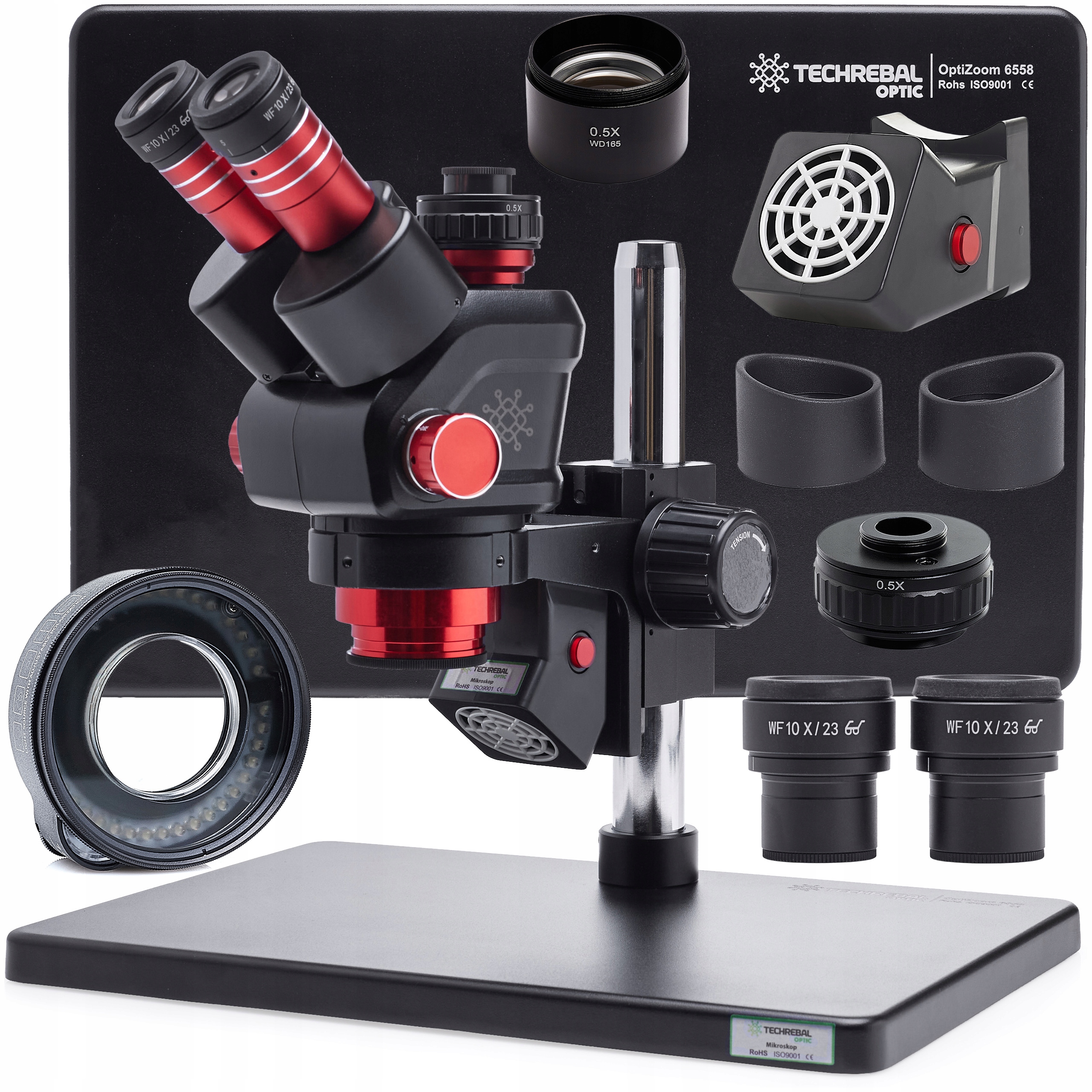 Stereoskopický Mikroskop OptiZoom 6,5-58x Barlow 0,5x Absorpční Osvětlení