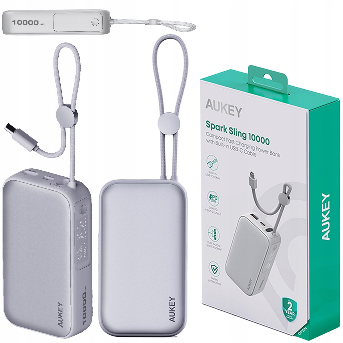 Powerbank 10000mAh Aukey Usb-c Usb-a Szybkie Ładowanie Kabel Usb-c