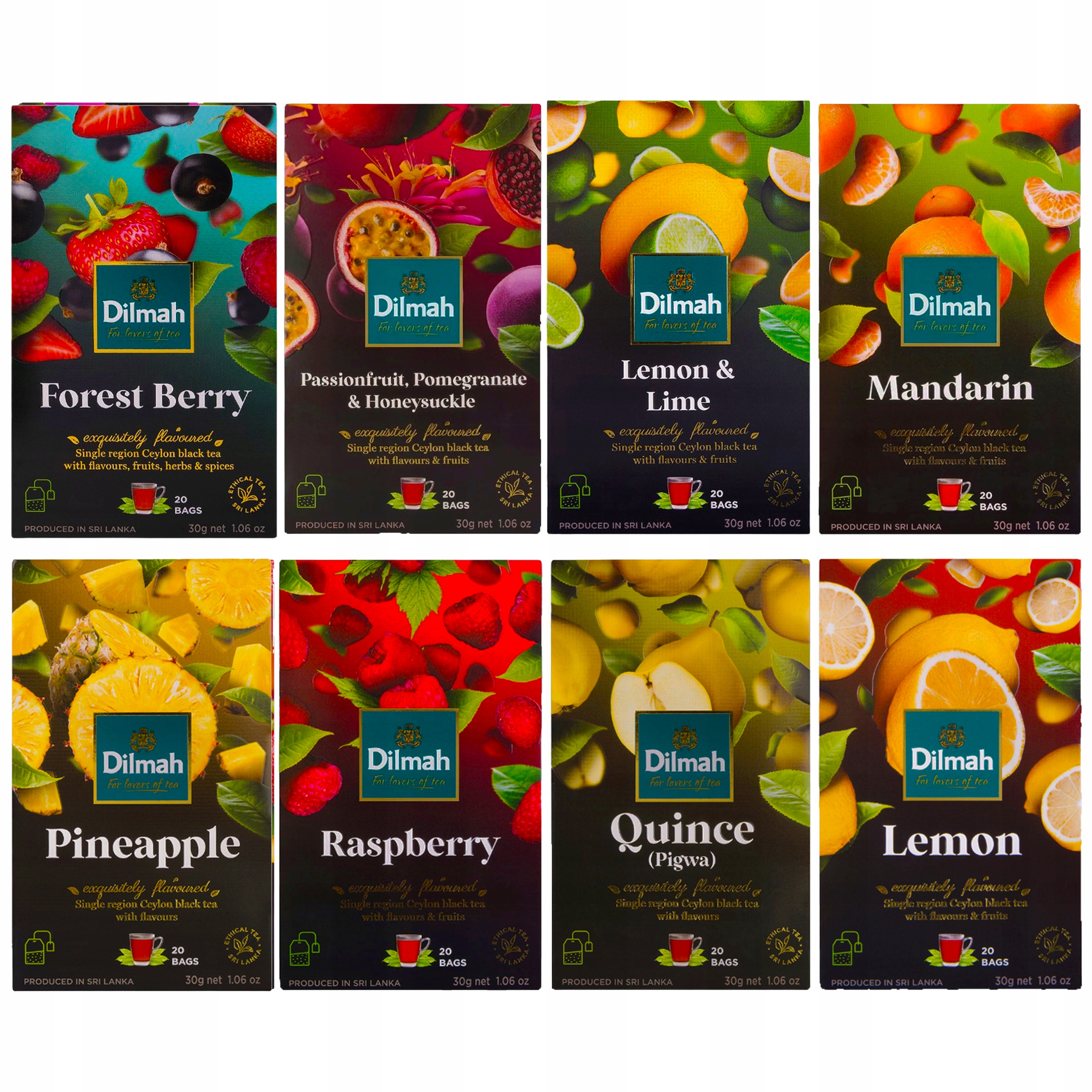 Degustační sada 8 černých aromatizovaných čajů Dilmah, 8 příchutí