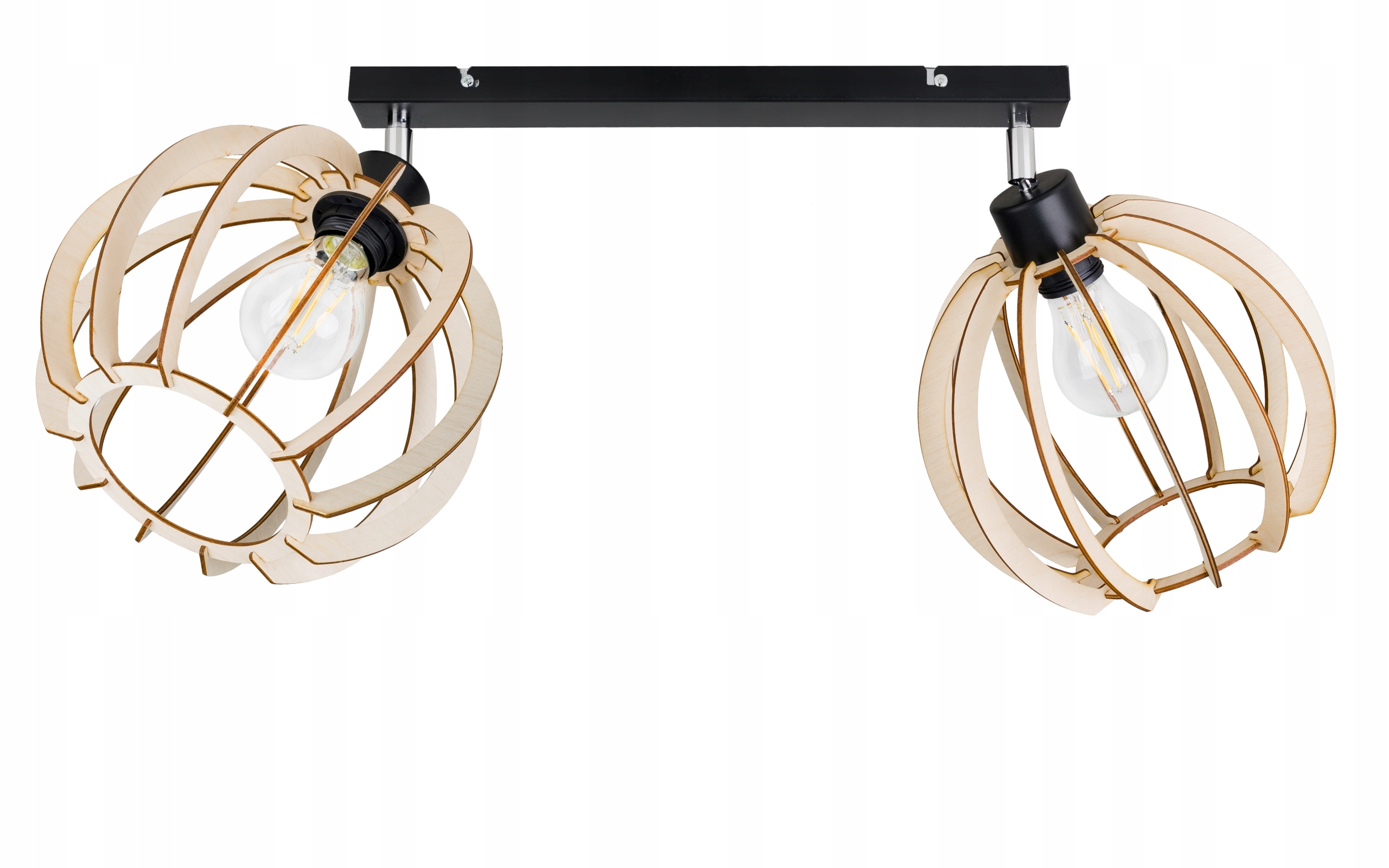 Lampa Boho Retro Závěsná Stropní Nosník Kula Dřevěná 2 xE27