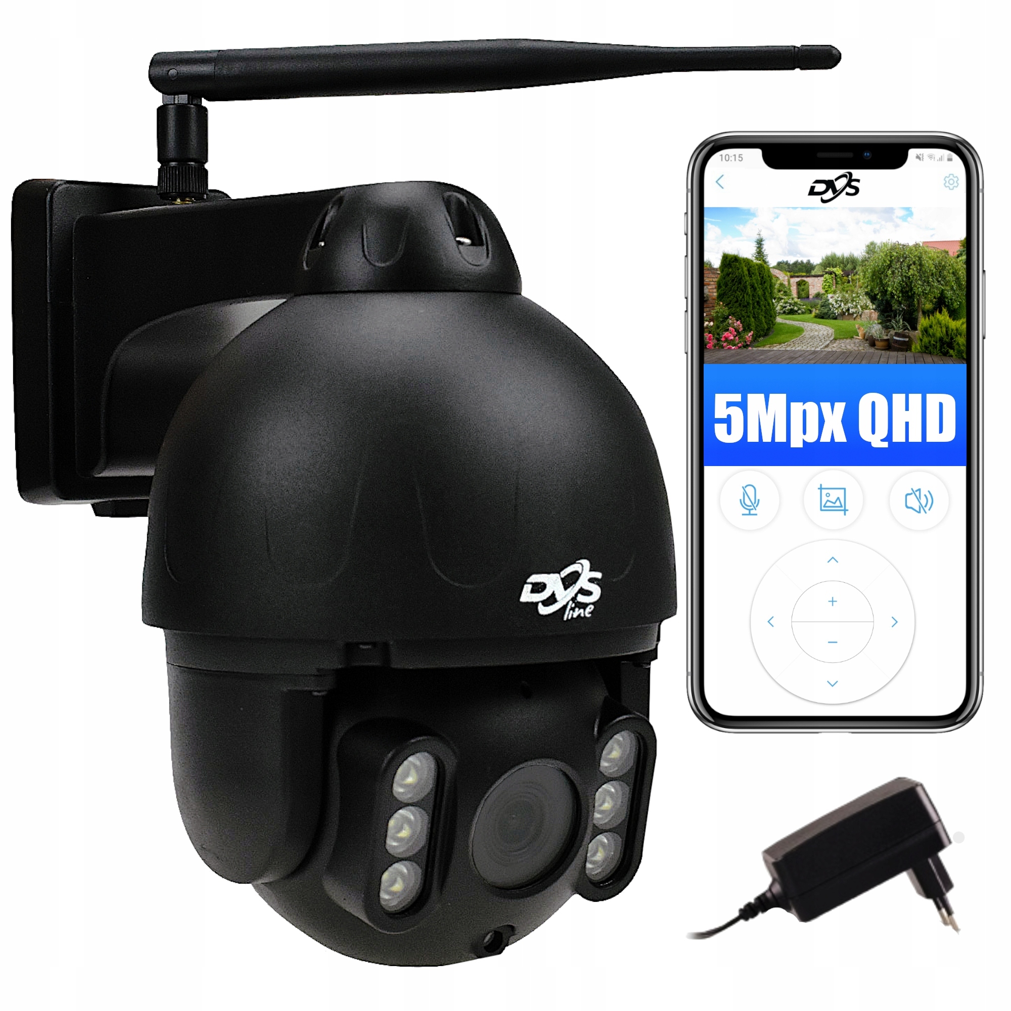 Čierna vonkajšia otočná Ip kamera WiFi 5Mpx