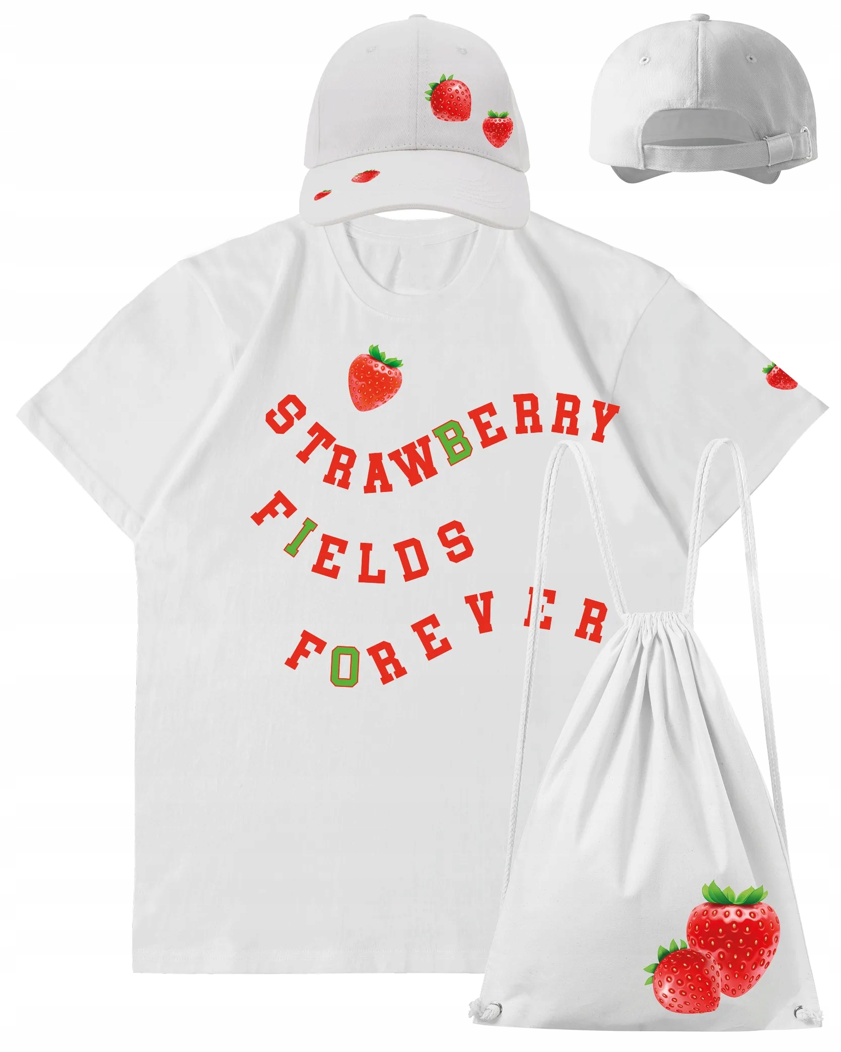 Sada Batoh Strawberry Fields Forever, Tričko a Čepice bílá, XXL
