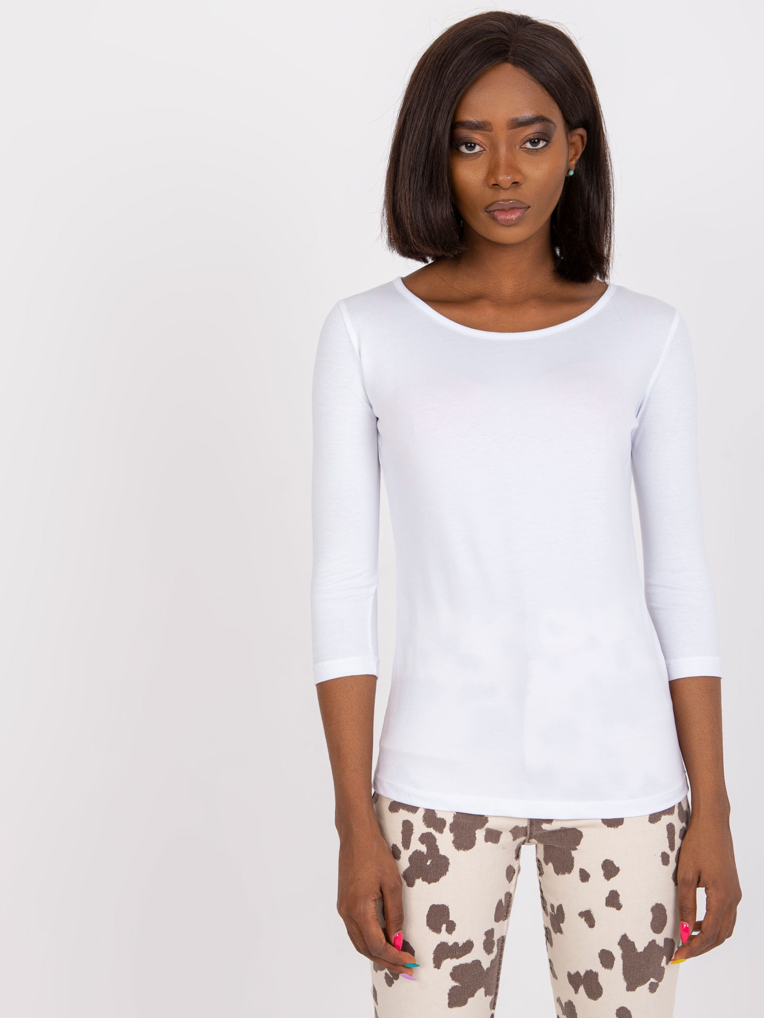 BLUZKA DAMSKA BASIC DOPASOWANA BAWEŁNIANA RĘKAW 3/4 Rozmiar M