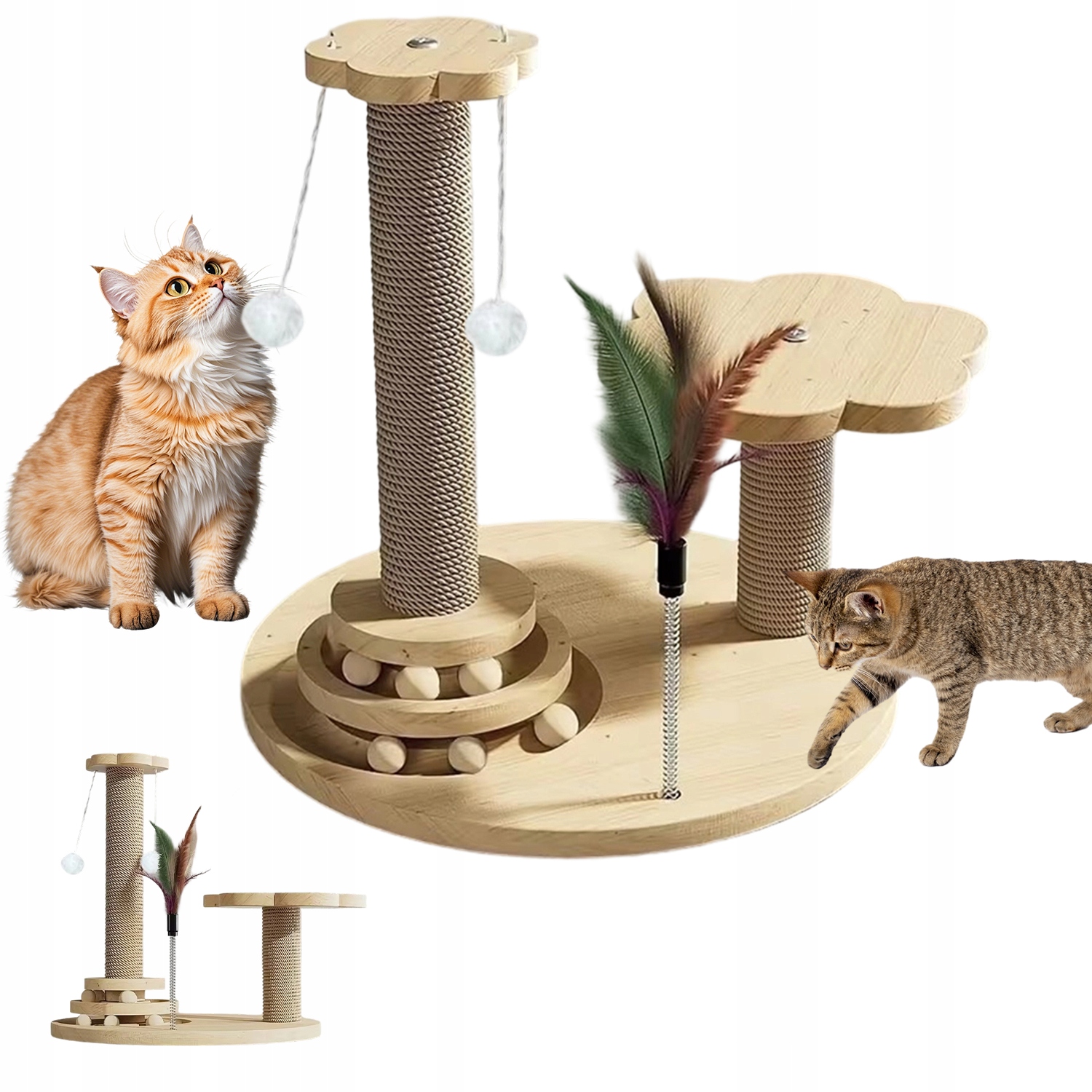 Levně Stabilní Škrabadlo Pro Kočky Se Sisalovými Sloupky A Závěsnými Kuličkami