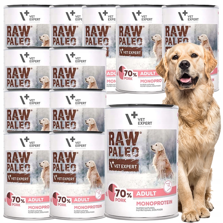 Monobiałkowa mokra karma dla psów z wieprzowiną Raw Paleo 12 x 400g