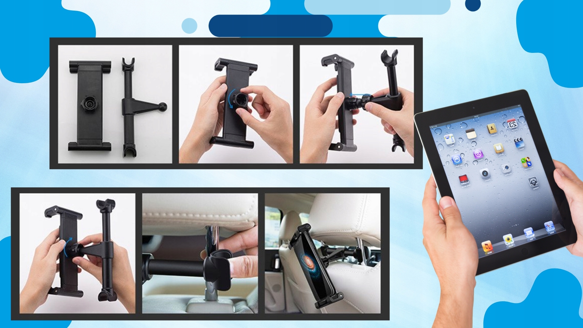 UCHWYT NA ZAGŁÓWEK DO SAMOCHODU NA TABLET IPAD TELEFON DLA DZIECKA SOLIDNY Producent inny