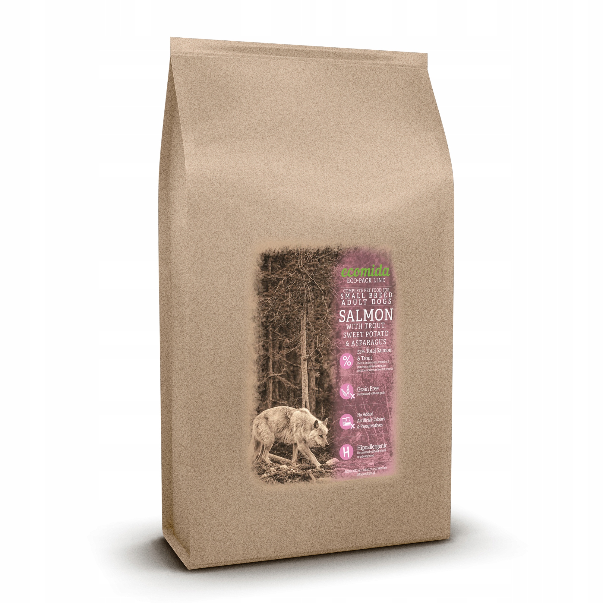 Levně Ecomida Bez obilovin Mono Losos Pstruh 2 kg Krmivo Hypoalergenní Psi malých plemen