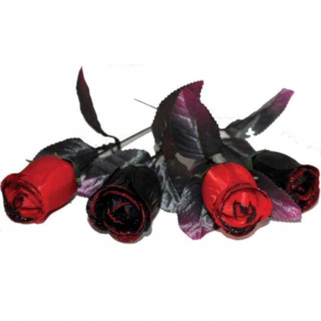 RÓŻE czerwone czarne DEKORACJA liście HALLOWEEN