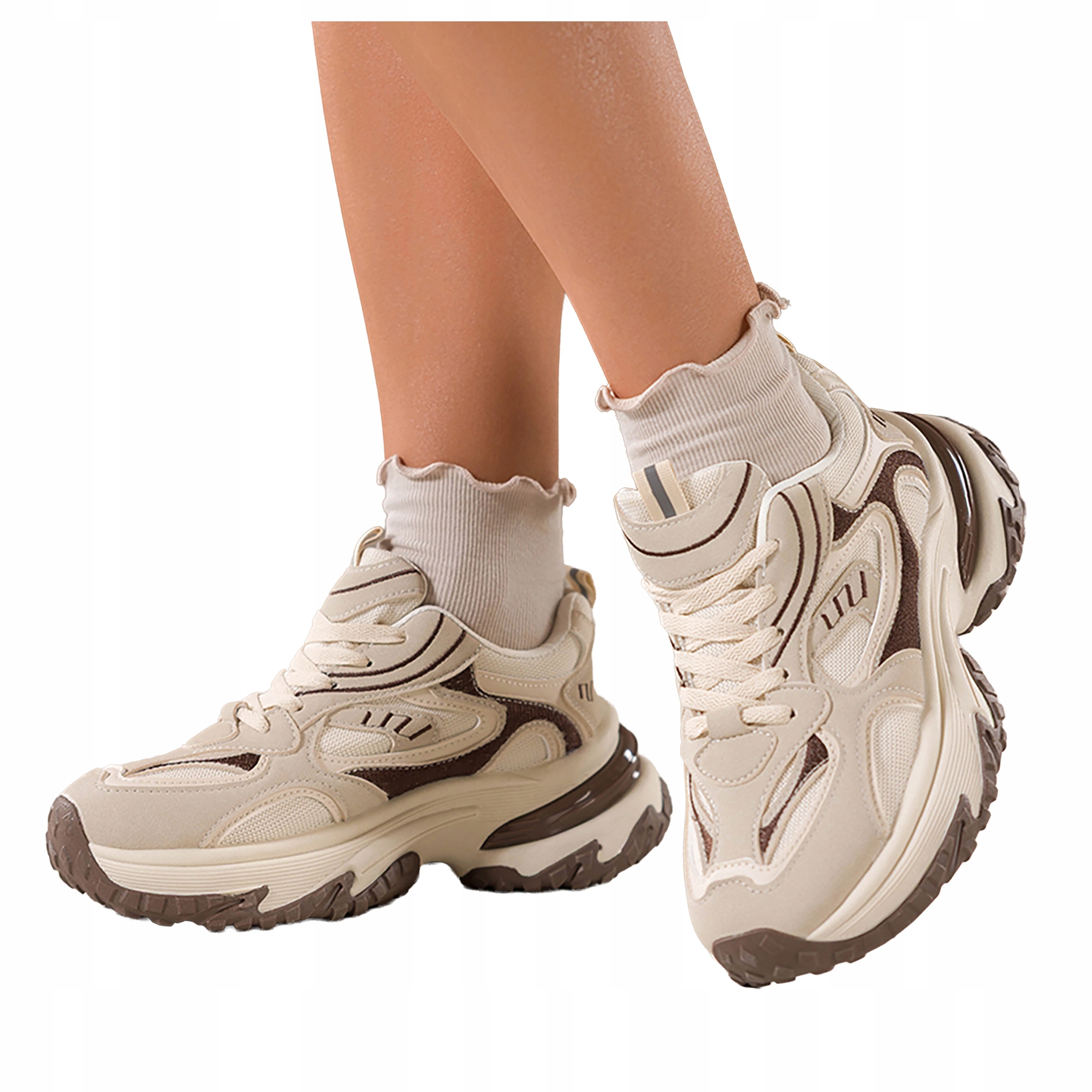 Sneakersy Béžové Dámské Sportovní Na Platformě Šněrovací Pohodlné vel 40