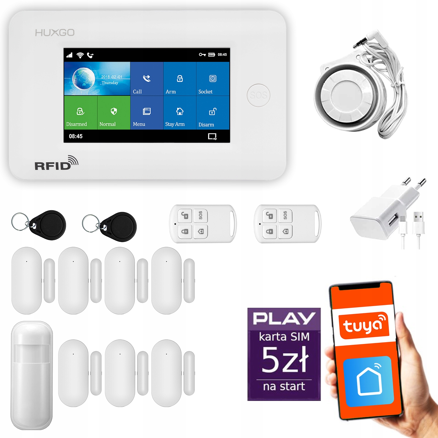 Bezdrôtový alarm Gsm WiFi s aplikáciou Tuya, poľština, Huxgo HXA006