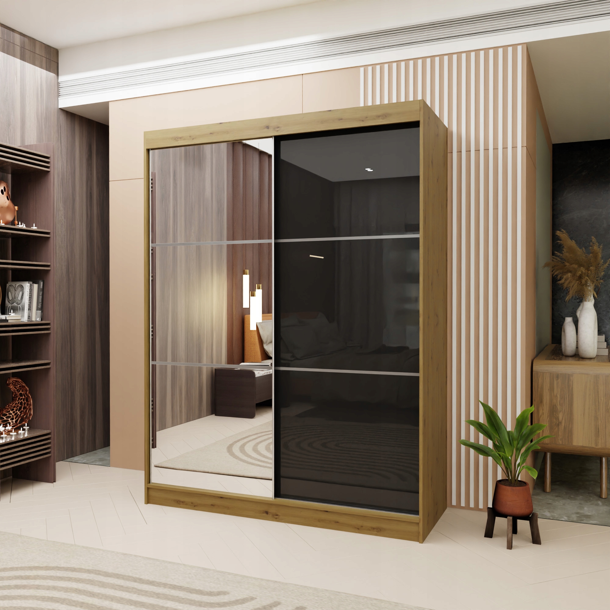 Skříň Vitale 160 cm Skříň se zrcadlem Posuvná dub artisan