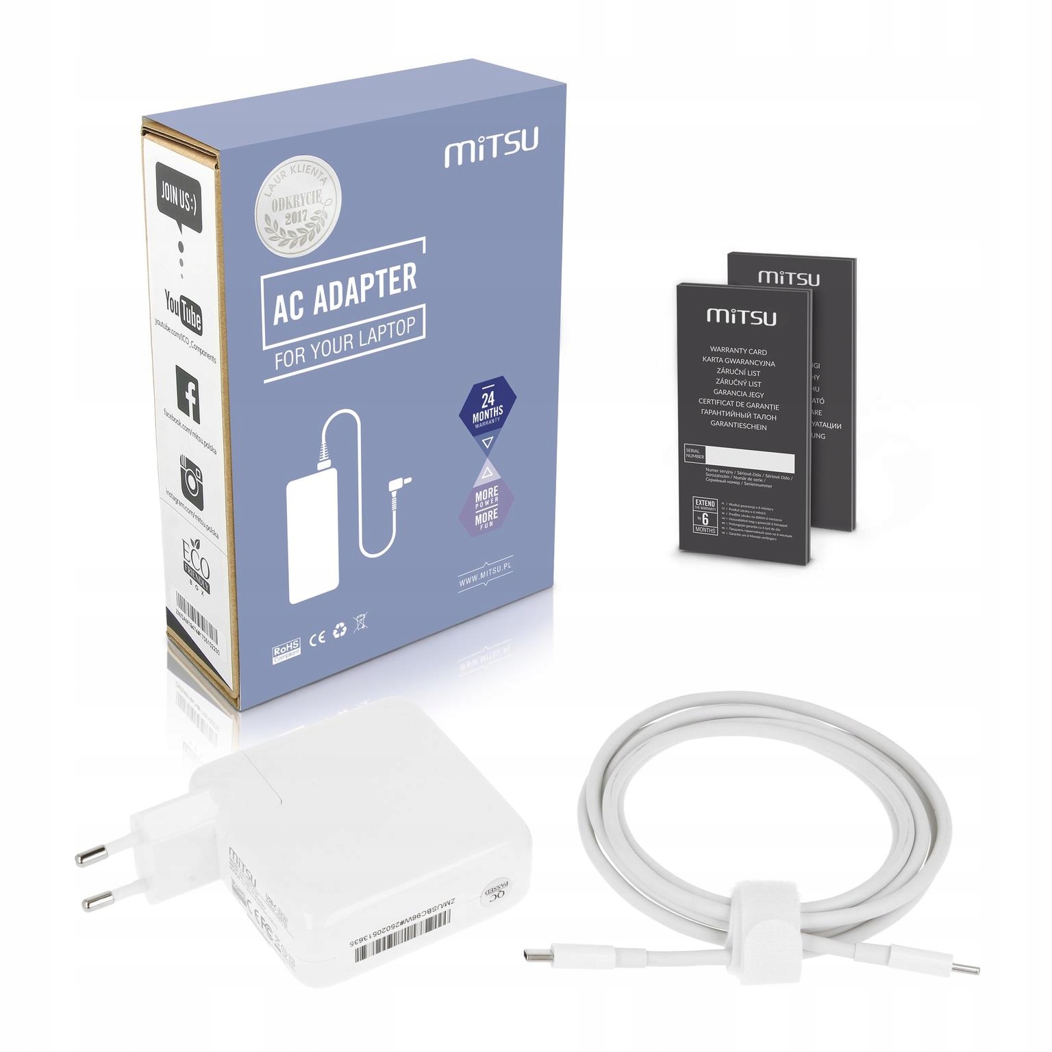 Zasilacz sieciowy Mitsu 96W Usb-c, Usbc, 5-10V, 3-4.8A (white) do notebooka