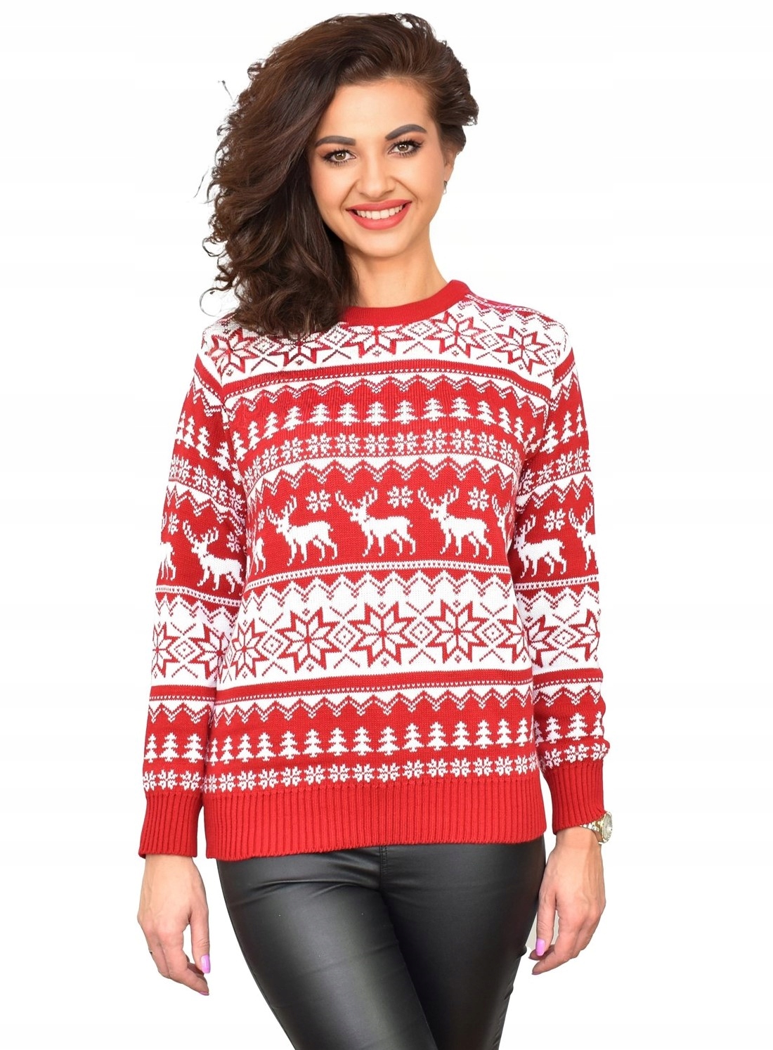 ŚWIĄTECZNY SWETER NORWESKI BOŻENARODZENIOWY CZERWONY GWIAZDKI ŚWIĘTA S