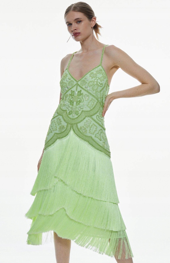 Karen Millen Šaty Zelená S Třásněmi 36 Y1B