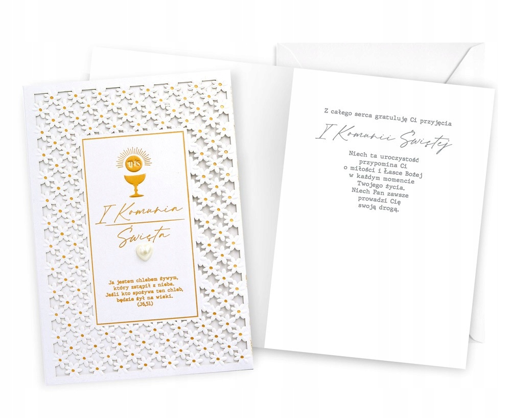 Kartka Komunijna z ażurowymi zdobieniami Prezent na Komunię Laurka DK1147