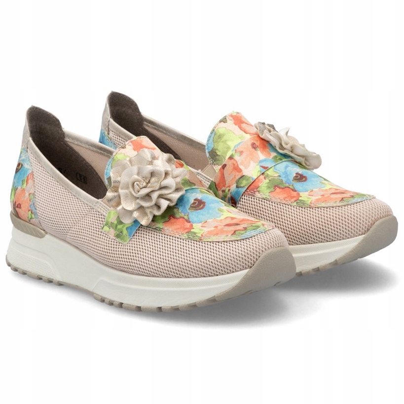 Dámské mokasíny Rieker N7460-31 Pink růžové s květy VEL.40
