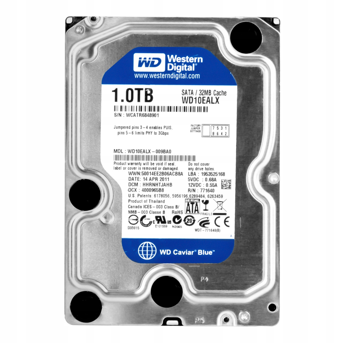 Wd Caviar Blue 1TB 7.2K 32MB Sata III 3.5'' WD10EALX
