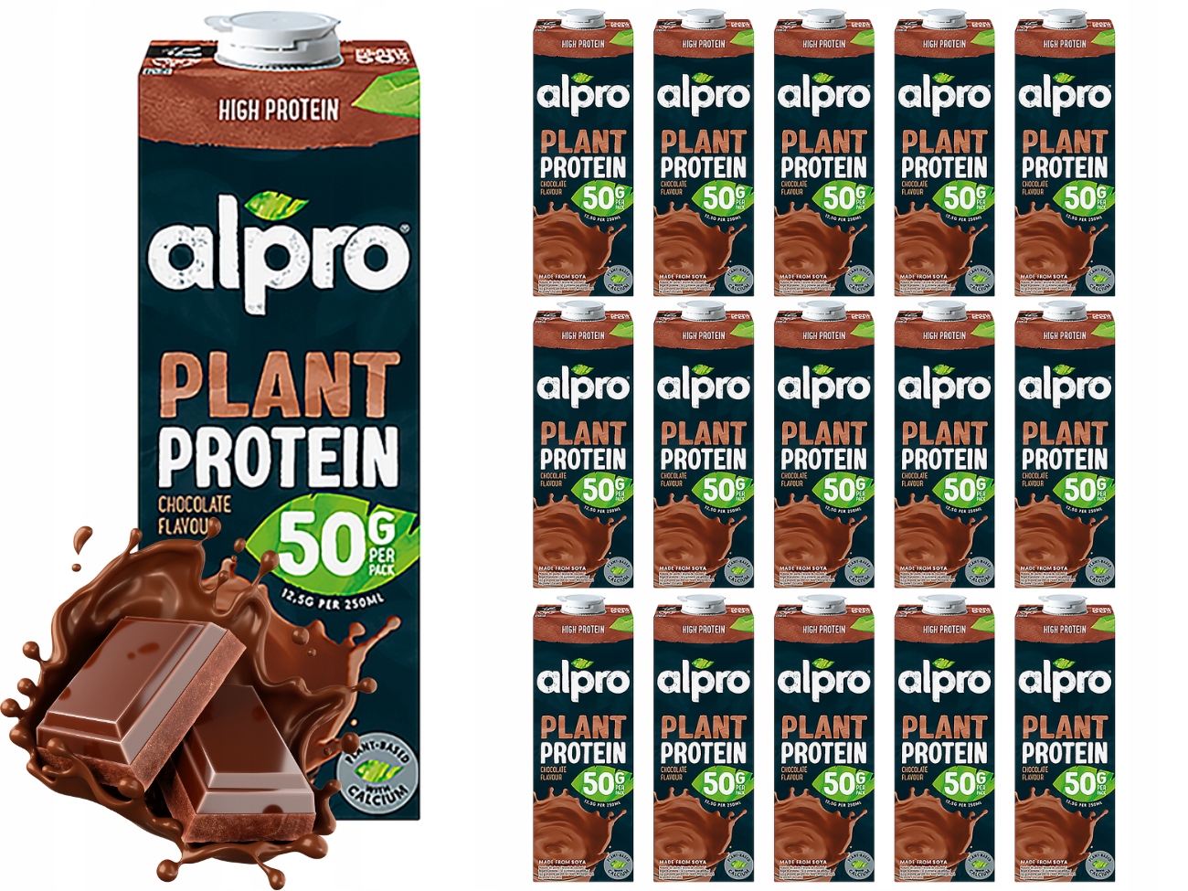 Alpro Napój sojowy o smaku czekoladowym proteinowy wysokobiałkowy 16 x 1 L