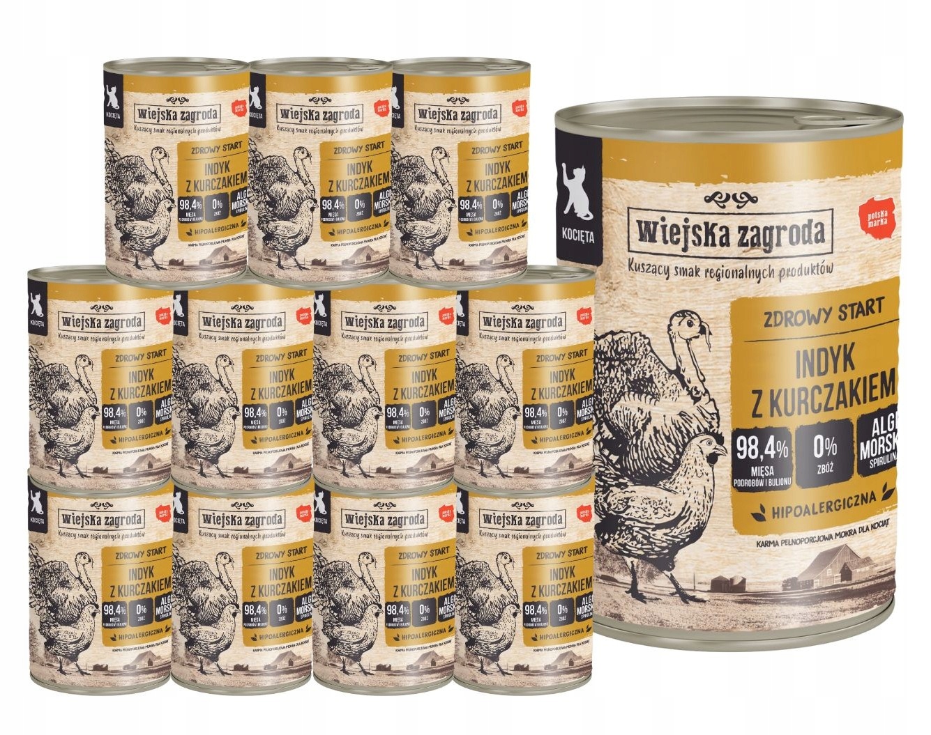 Levně Wiejska Zagroda Krmivo mokré pro kočky Krůta s kuřecím masem Kotě 12x400g