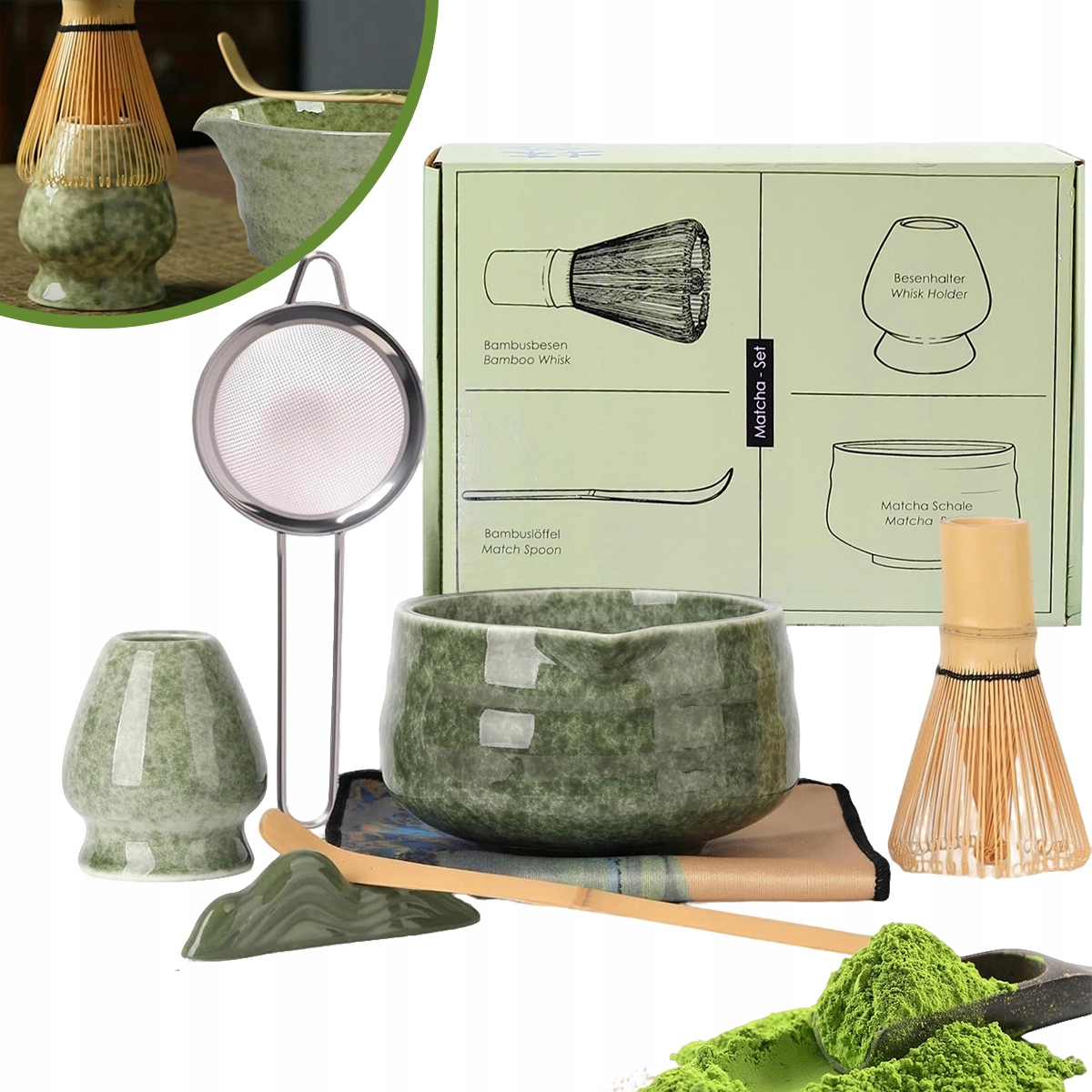 7SZT Zestaw Do Herbaty Matcha Ręcznie Zestaw Startowy Do Do Mielonej Matchy