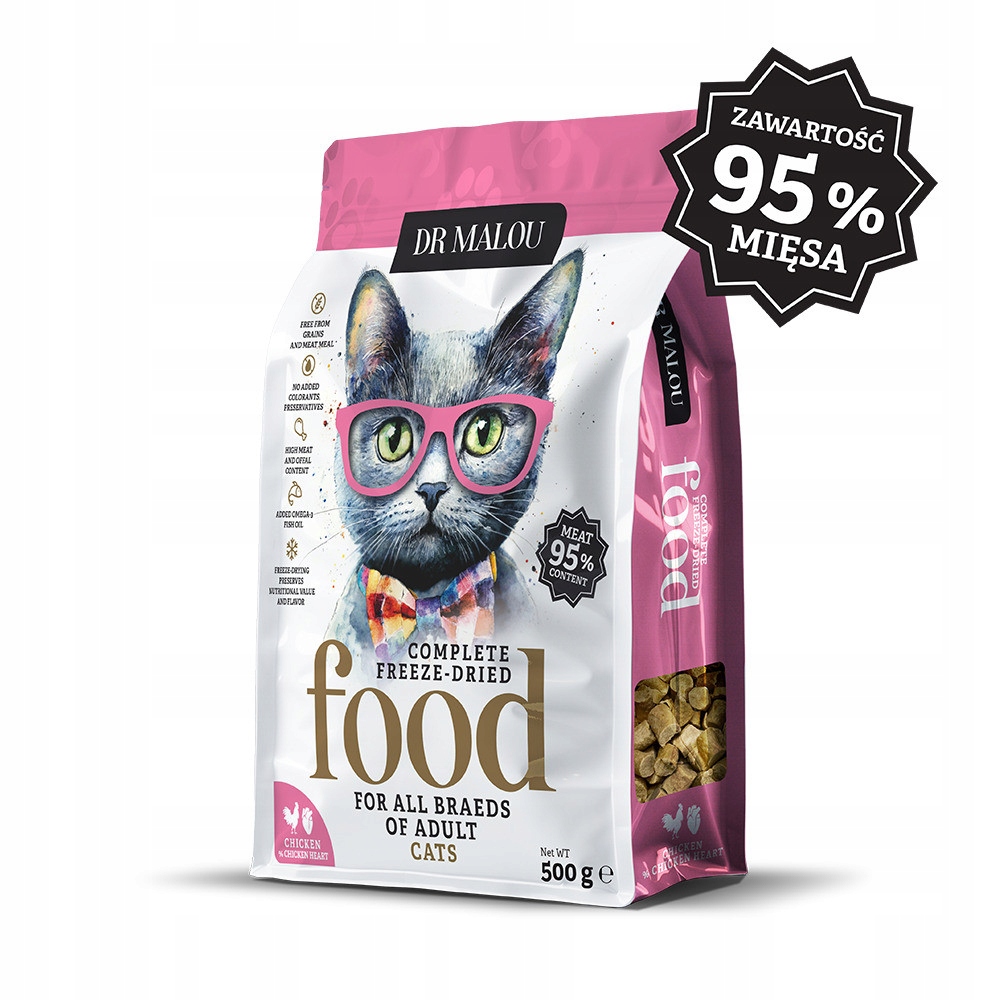 Karma Dr Malou liofilizowana karma Kurczak z kurzymi sercami 500 g