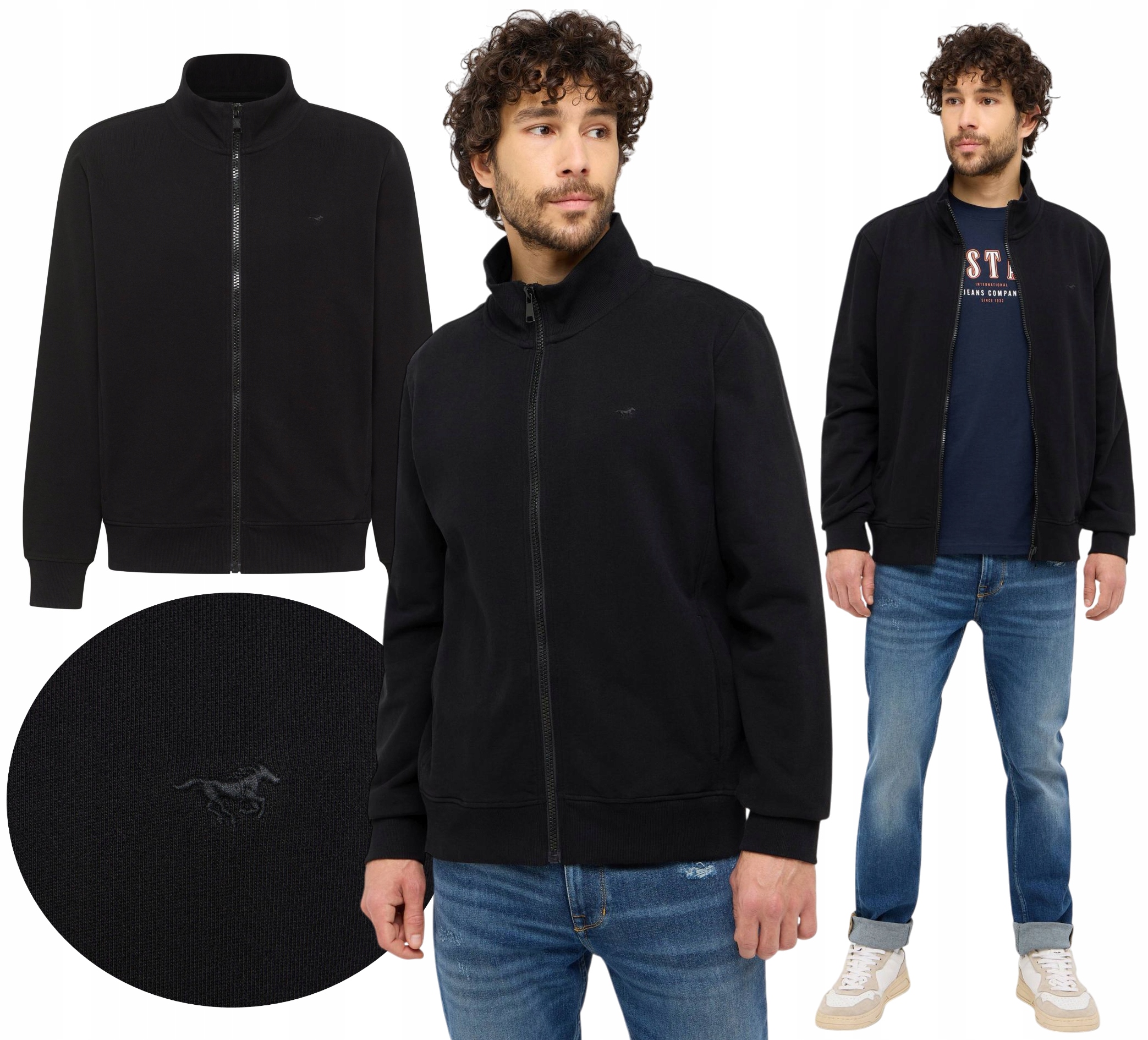 Pánská Bavlněná Mikina Mustang Dillon Bez Kapuce Se Stojáčkem Černá vel. S