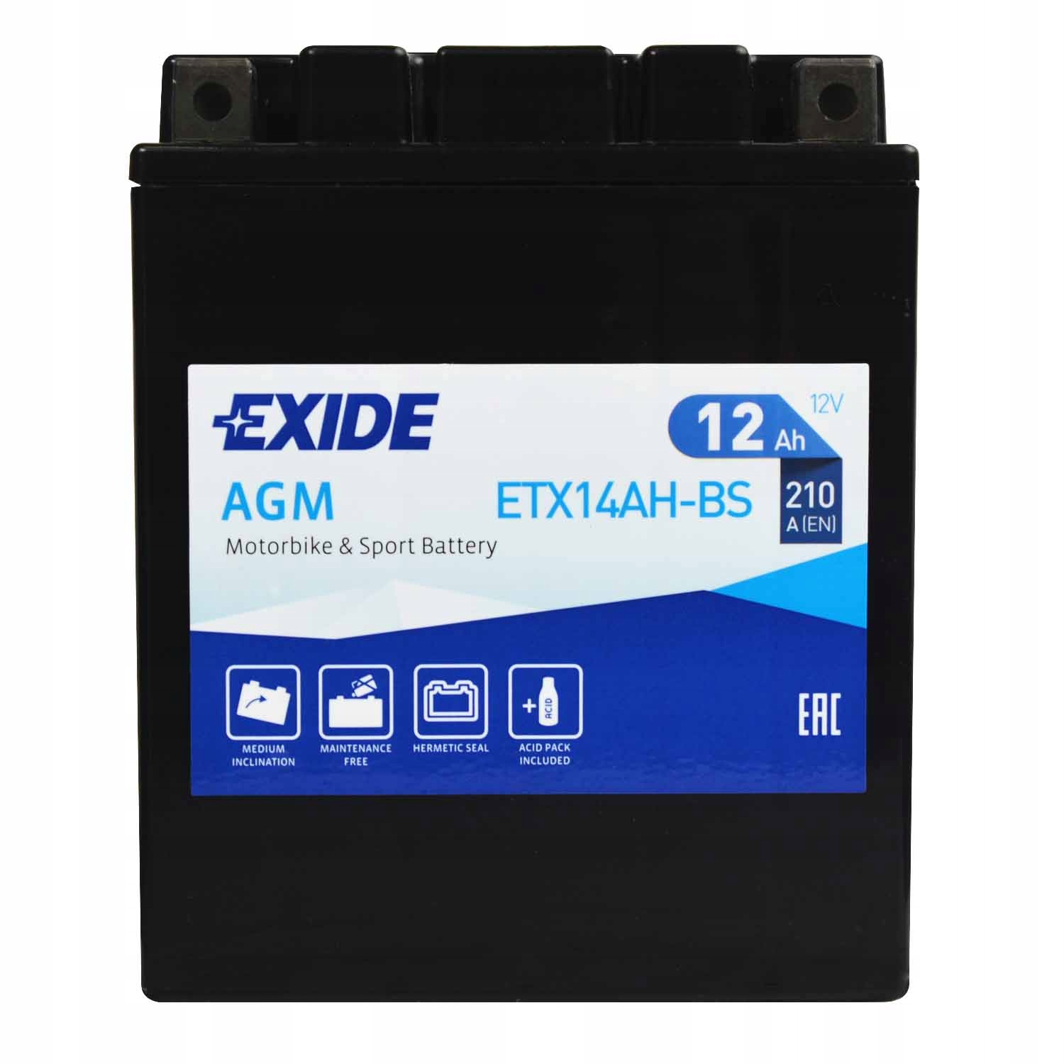 Exide Agm ETX14AH-BS 12V 12Ah 210A L+